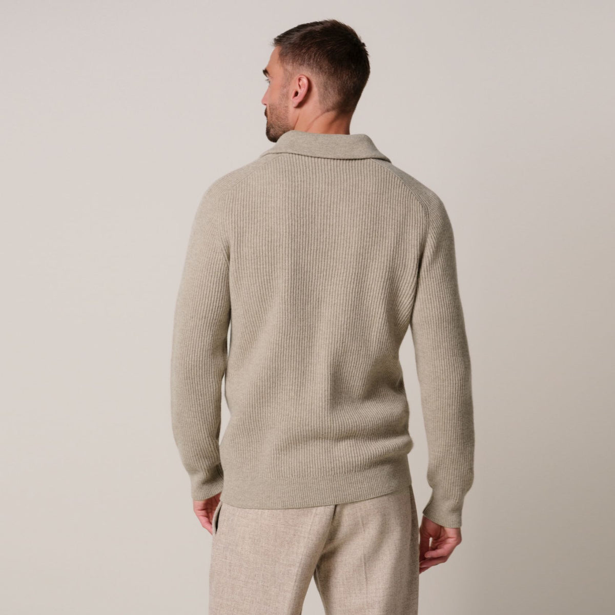 Profuomo Heavy Knitted Half-Zip Pullover Beige