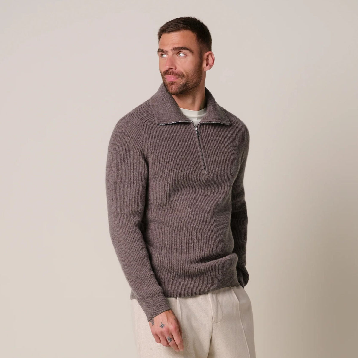 Profuomo Heavy Knitted Half-Zip Pullover Braun