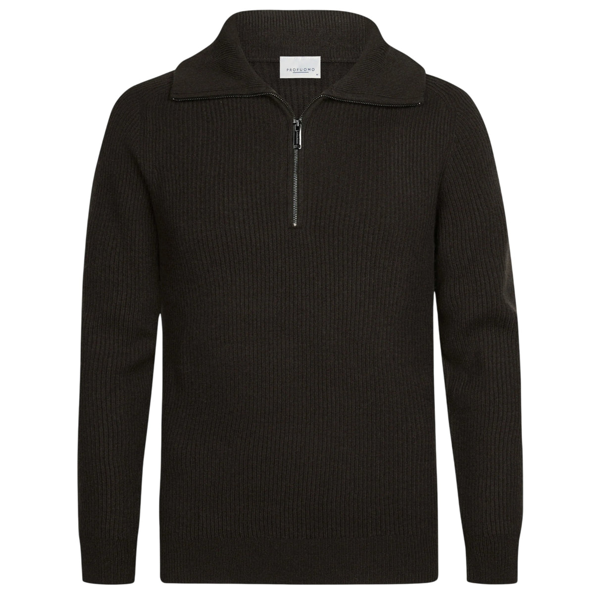 Profuomo Heavy Knitted Half-Zip Pullover Dunkelbraun