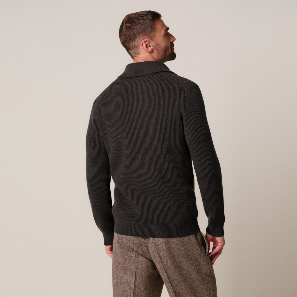 Profuomo Heavy Knitted Half-Zip Pullover Dunkelbraun