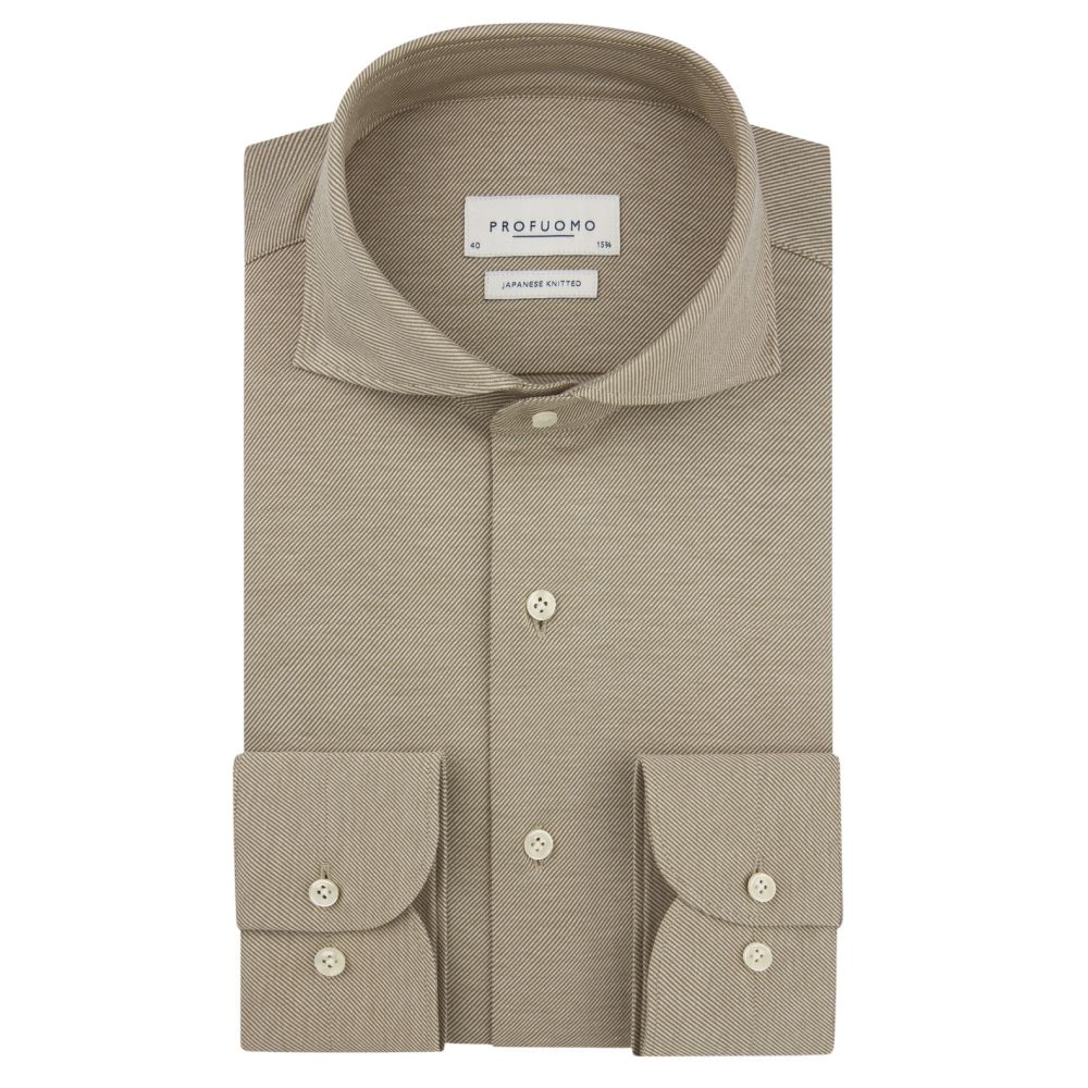 Profuomo Japanese Twill Knitted Hemd Braun