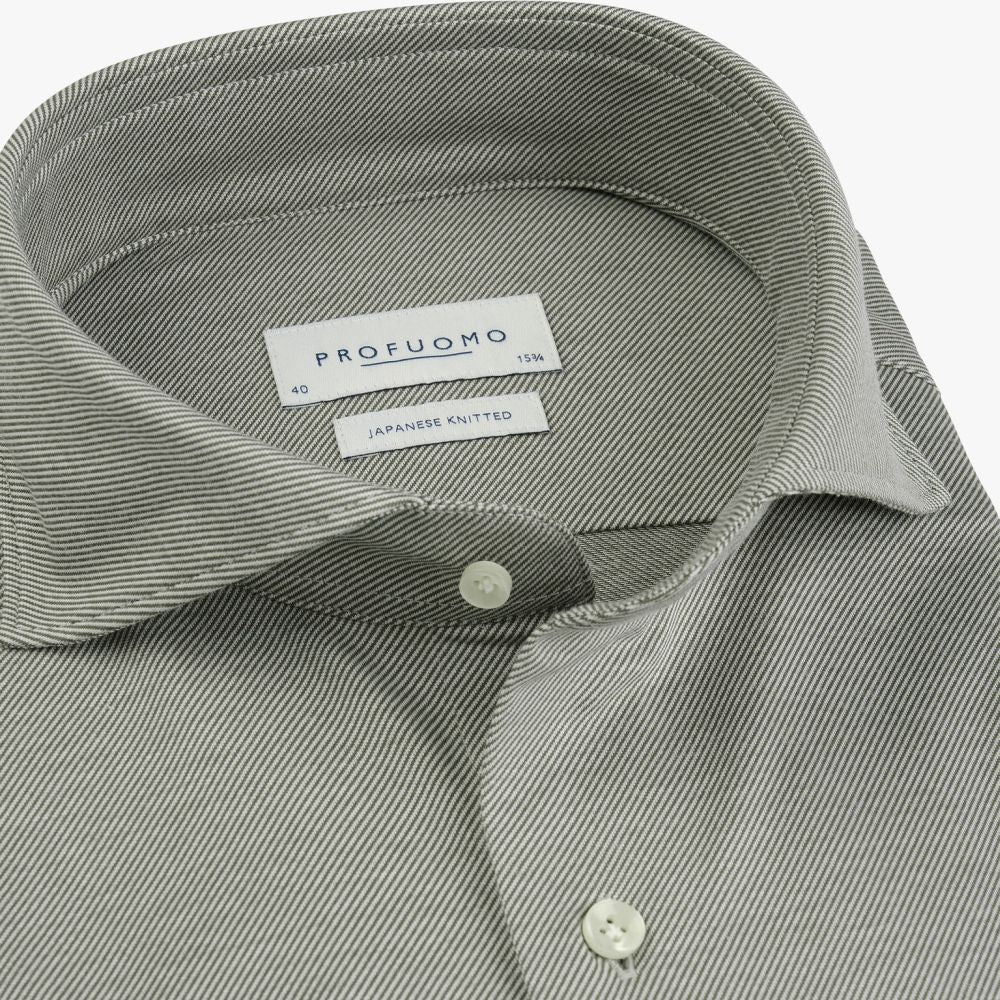 Profuomo Japanese Twill Knitted Hemd Dunkelgrün