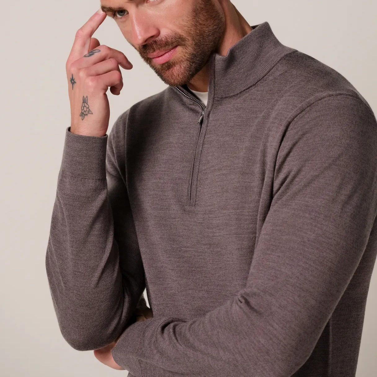 Profuomo Gestrickter Half-Zip-Pullover Braun