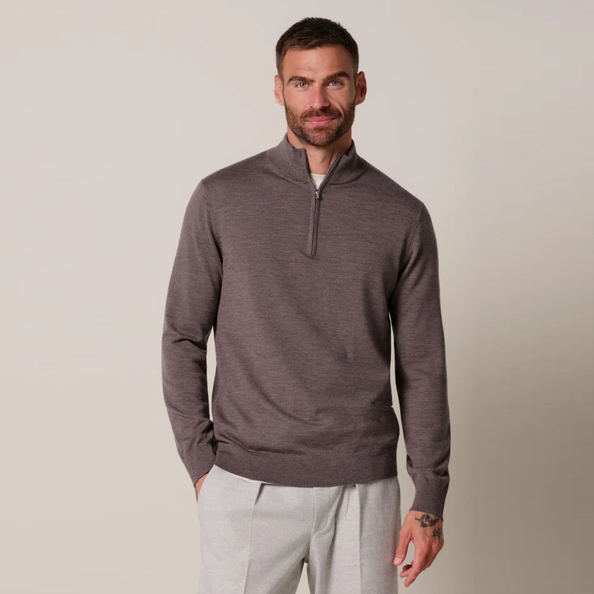 Profuomo Gestrickter Half-Zip-Pullover Braun