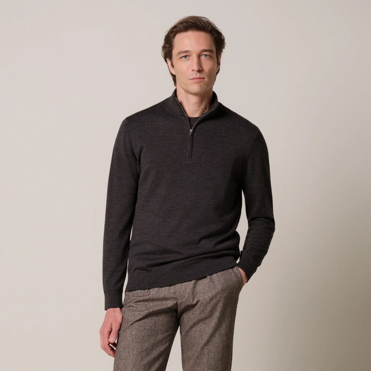 Profuomo Strick-Half-Zip-Pullover Dunkelbraun