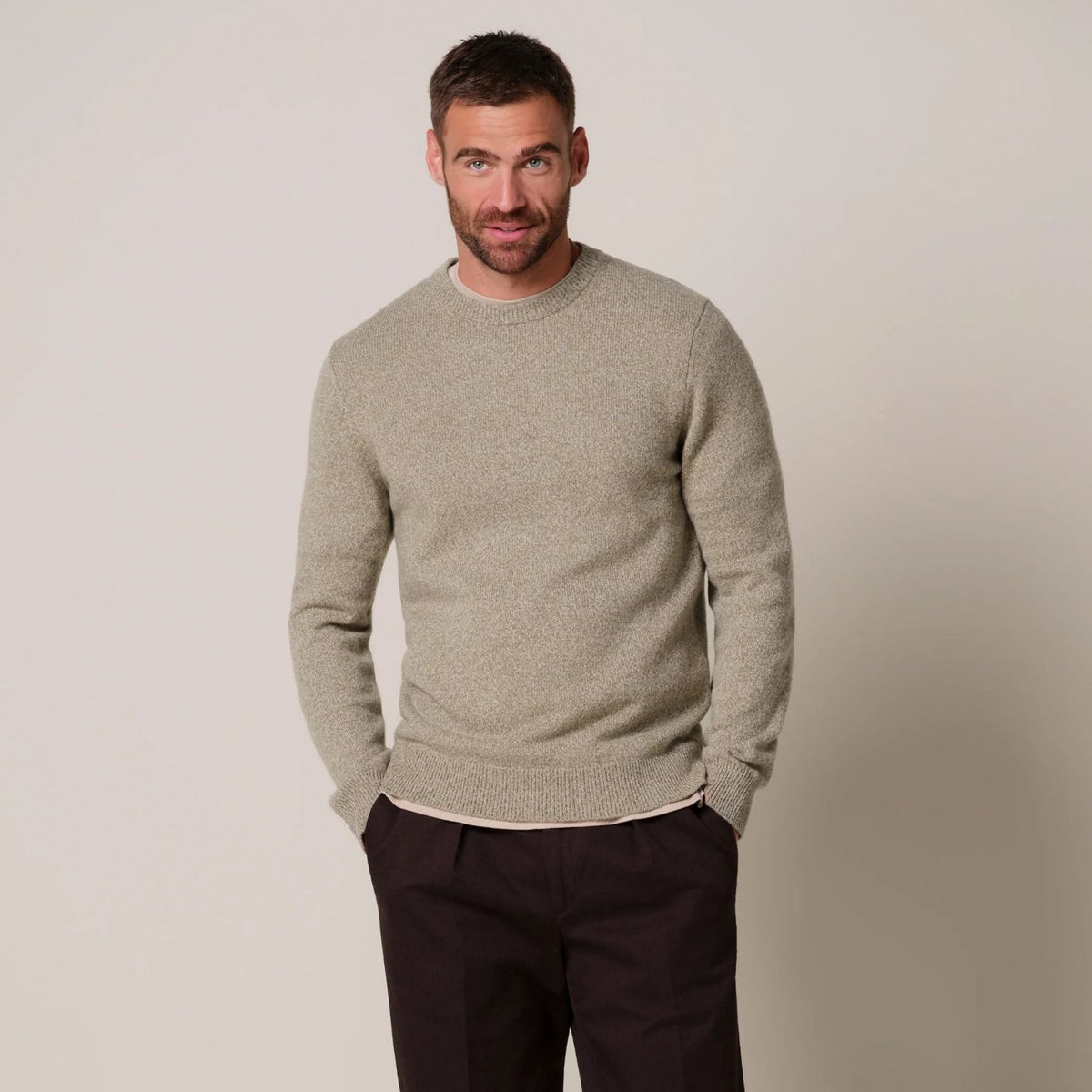 Profuomo Gestrickter Zweifarbiger Pullover Beige