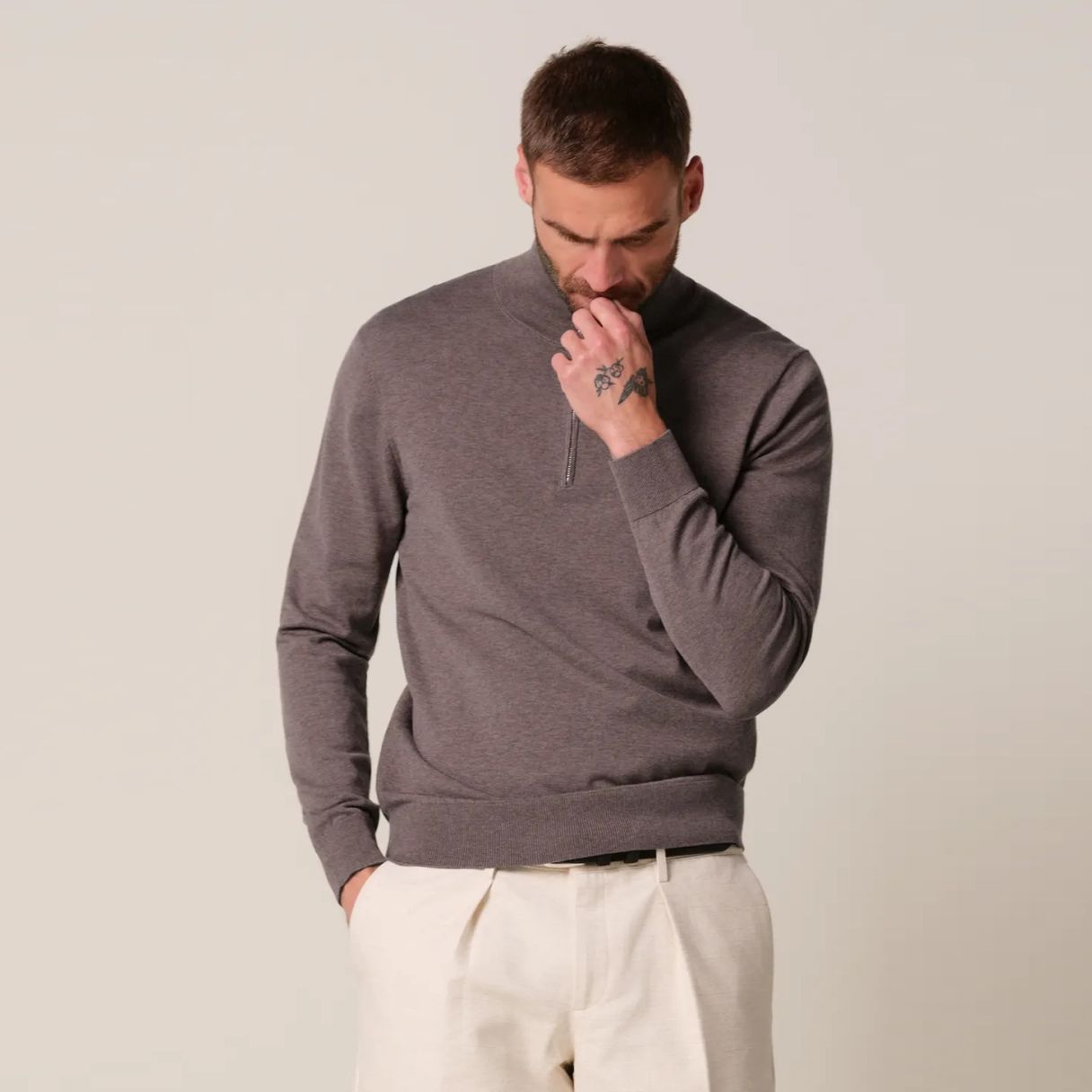 Profuomo Luxury Half-Zip Pullover Braun