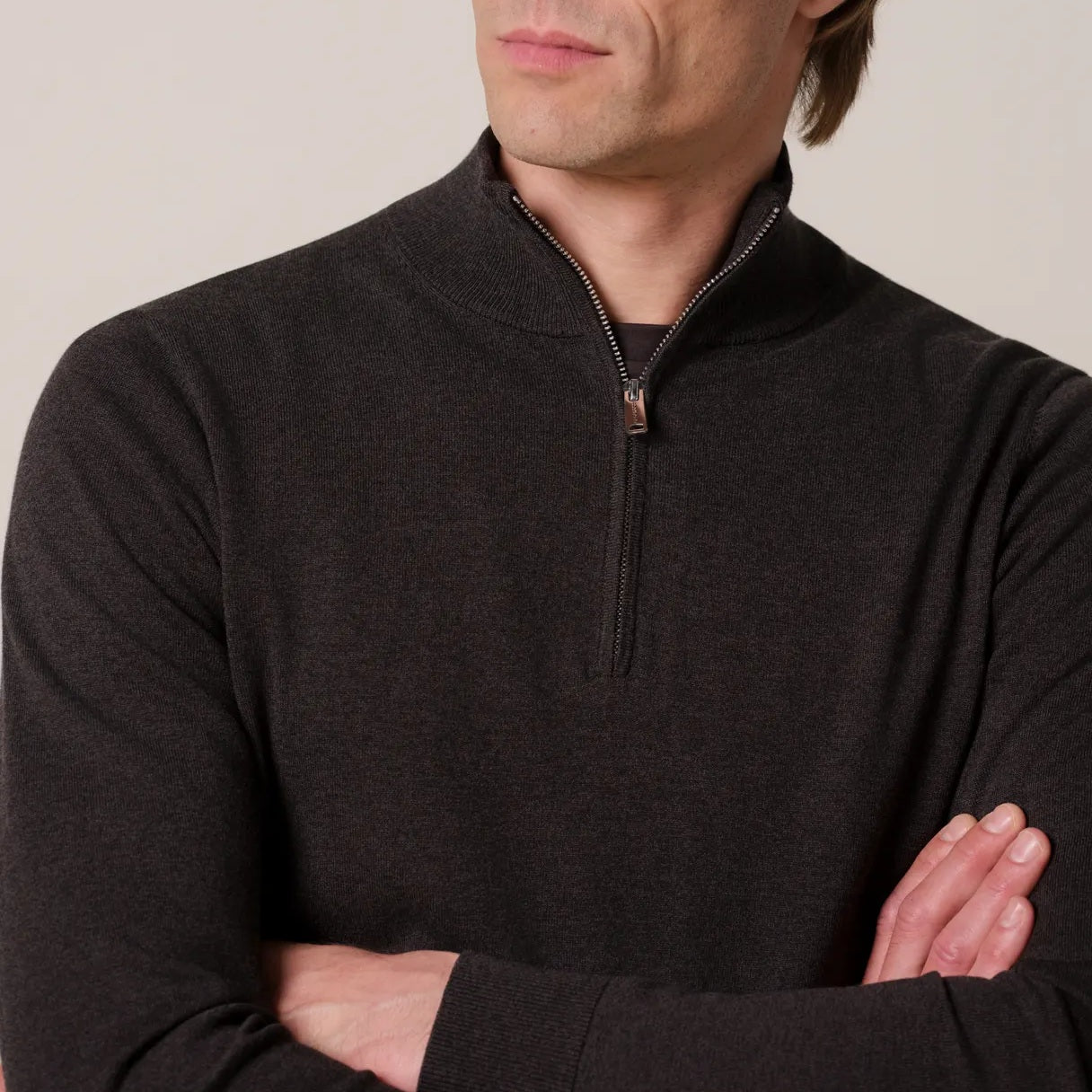 Profuomo Luxury Half-Zip-Pullover Dunkelbraun