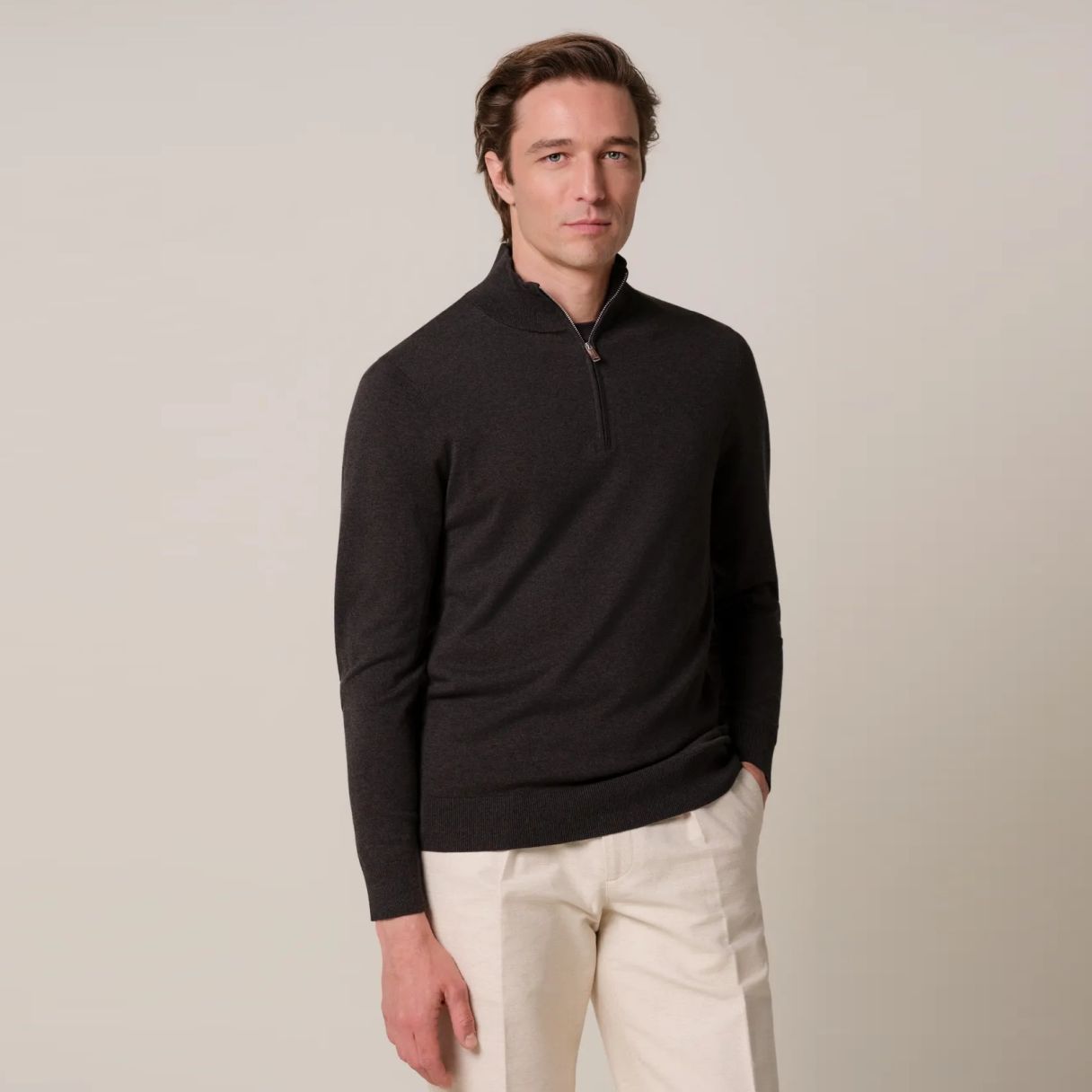 Profuomo Luxury Half-Zip-Pullover Dunkelbraun