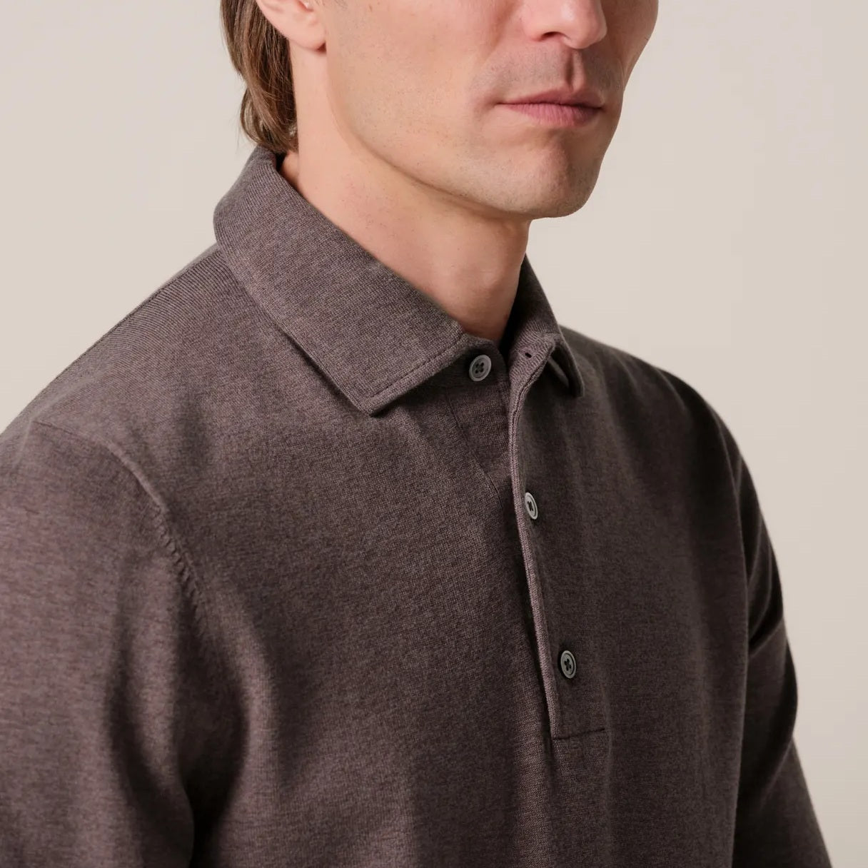 Profuomo Luxury Langarm-Poloshirt Braun