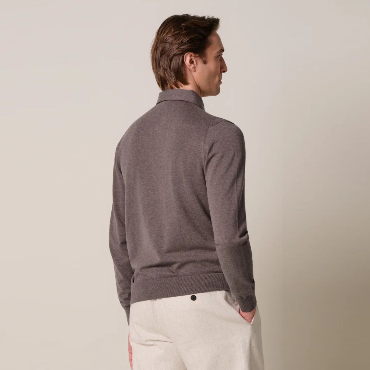 Profuomo Luxury Langarm-Poloshirt Braun