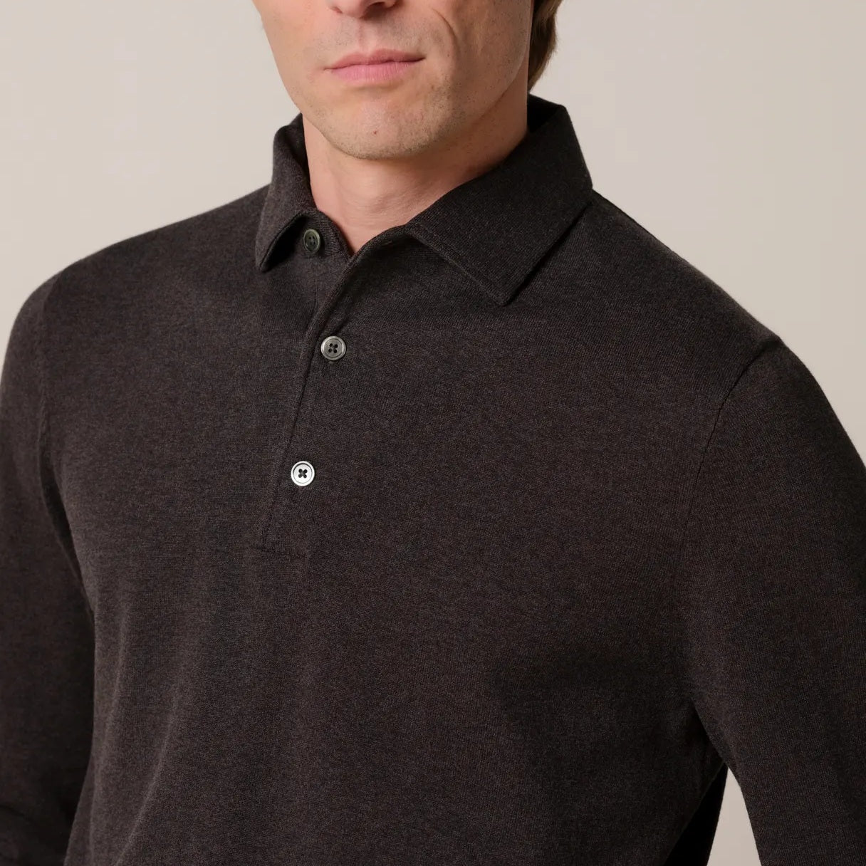Profuomo Luxury Longsleeve Poloshirt Dunkelbraun