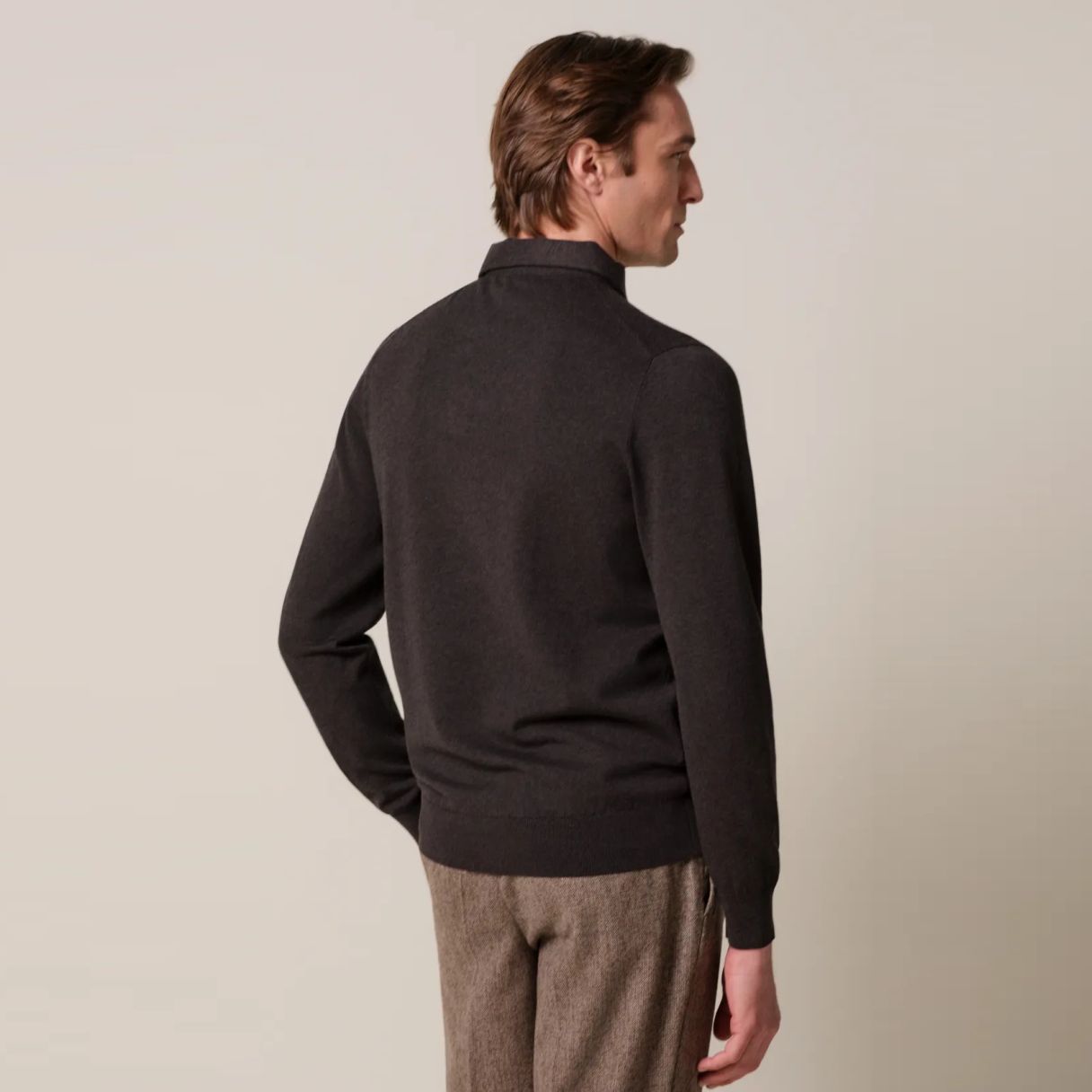 Profuomo Luxury Longsleeve Poloshirt Dunkelbraun