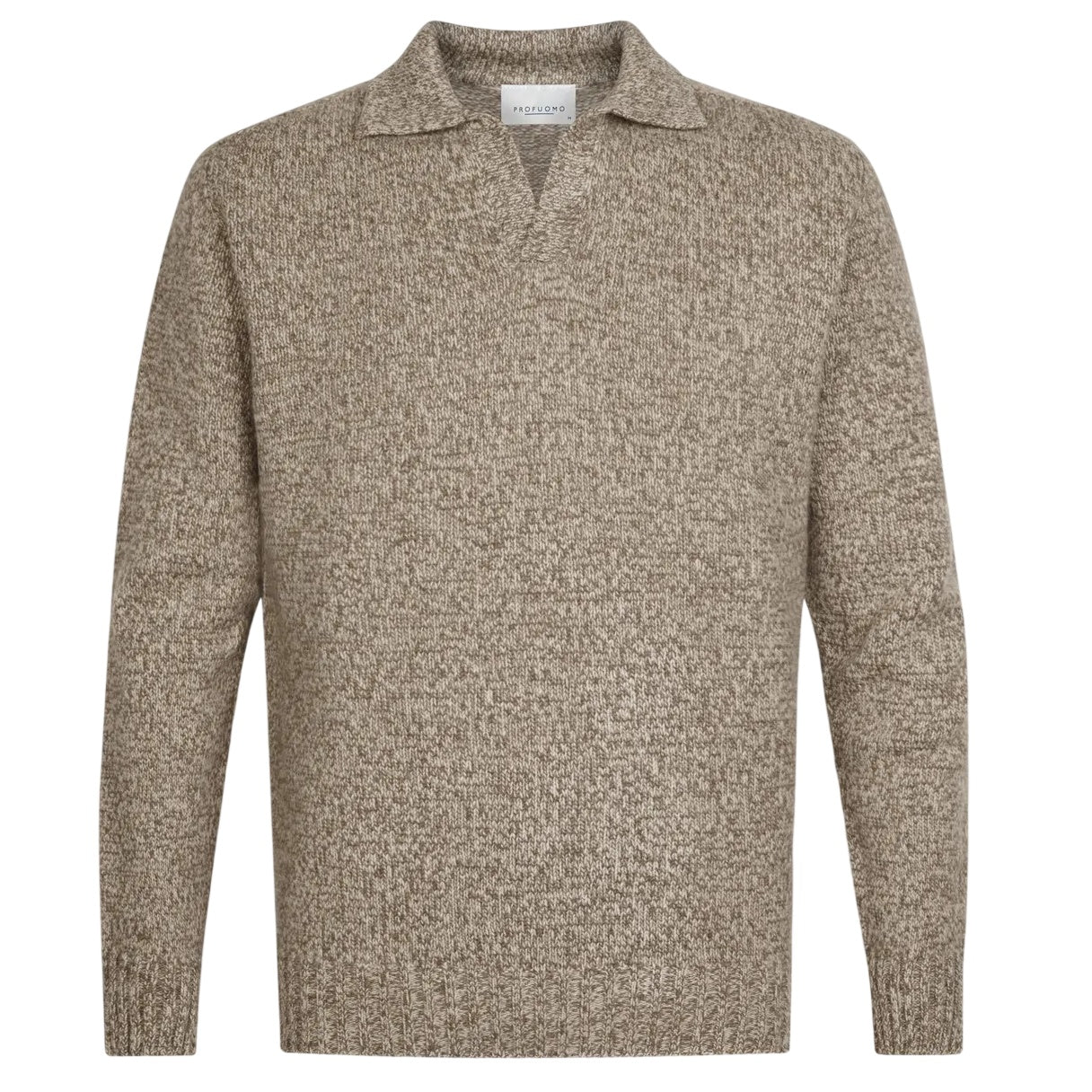 Profuomo Open Collar Cashmere Longsleeve Poloshirt Braun