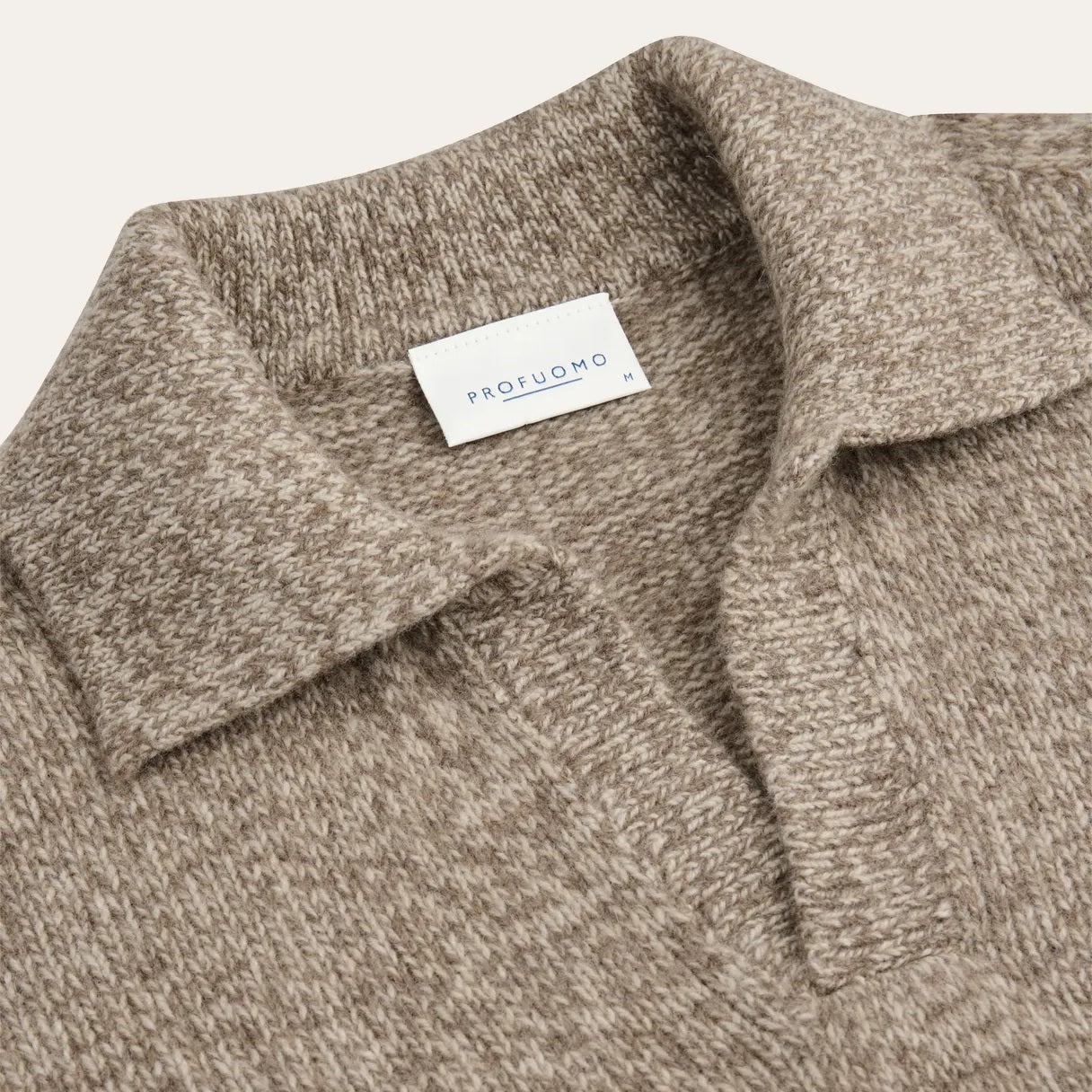Profuomo Open Collar Cashmere Longsleeve Poloshirt Braun