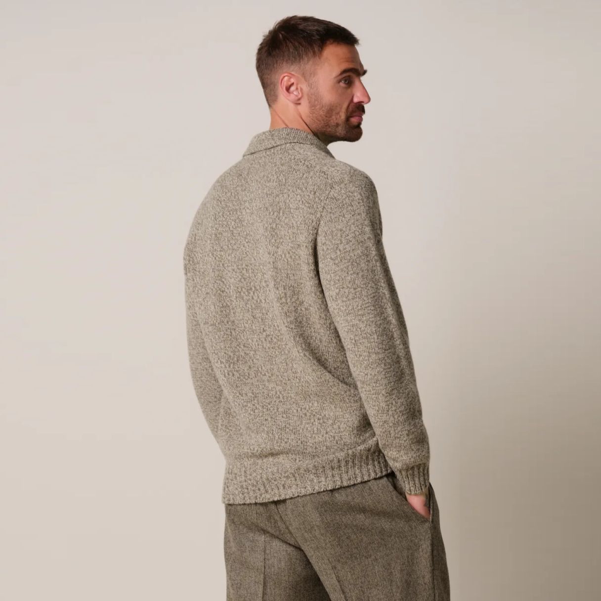 Profuomo Open Collar Cashmere Longsleeve Poloshirt Braun