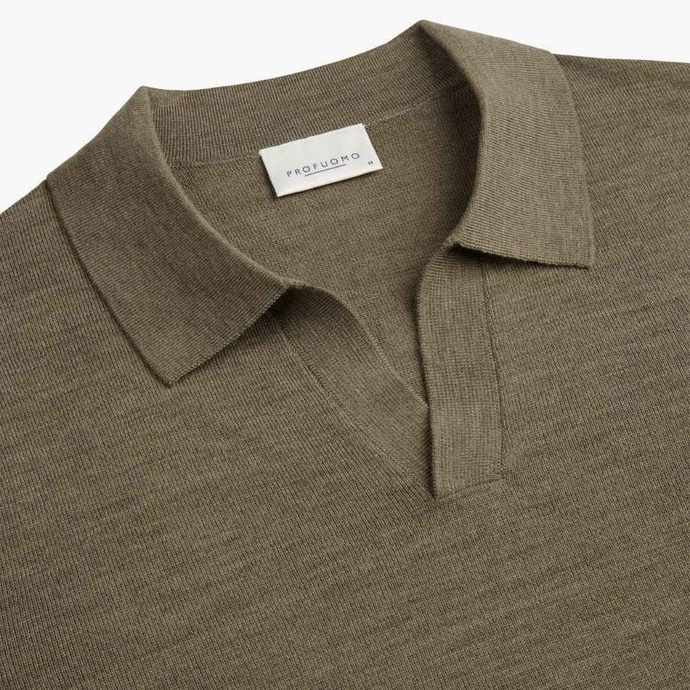 Profuomo Langarm-Poloshirt mit offenem Kragen Braun