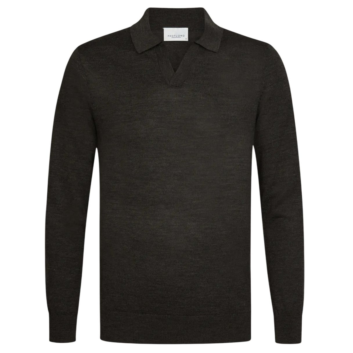 Profuomo Open Collar Langarm-Poloshirt Dunkelbraun