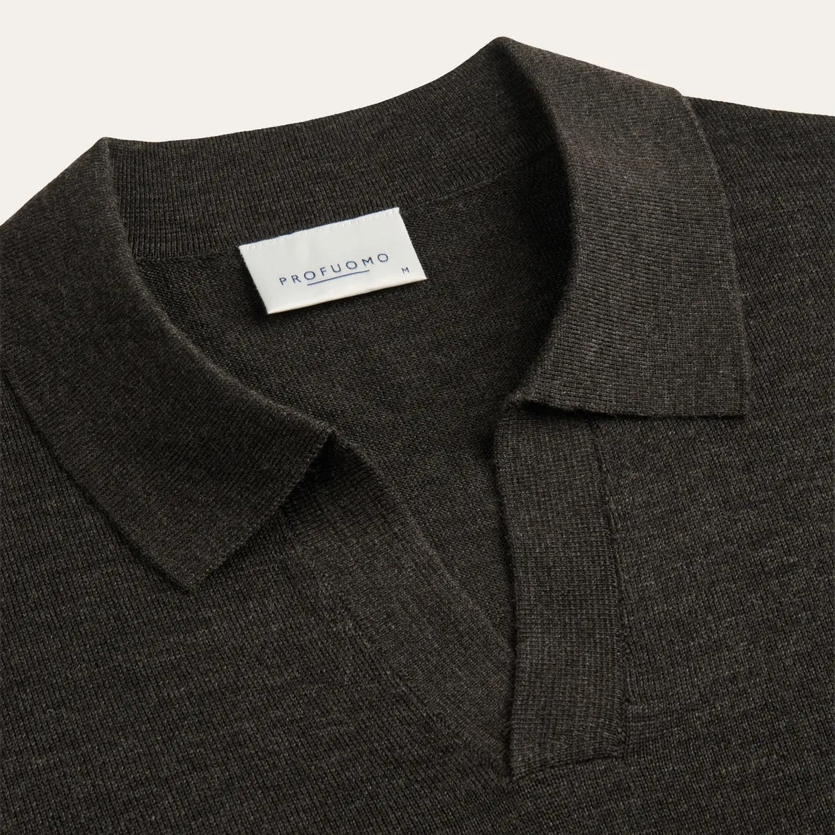 Profuomo Open Collar Langarm-Poloshirt Dunkelbraun