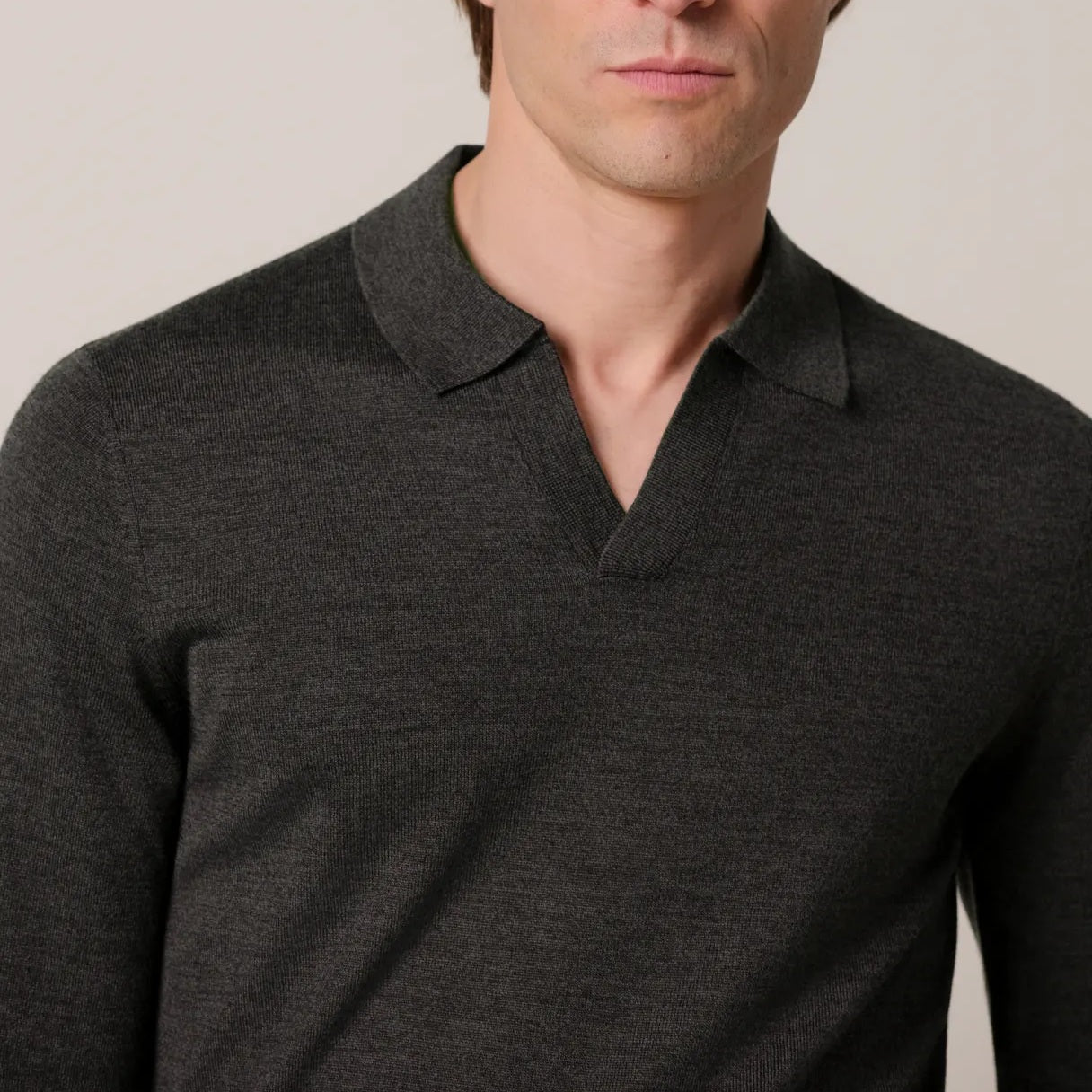 Profuomo Open Collar Langarm-Poloshirt Dunkelbraun