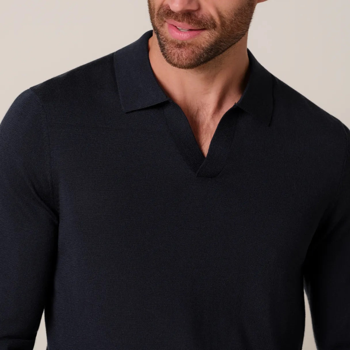 Profuomo Open Collar Langarm-Poloshirt Marine