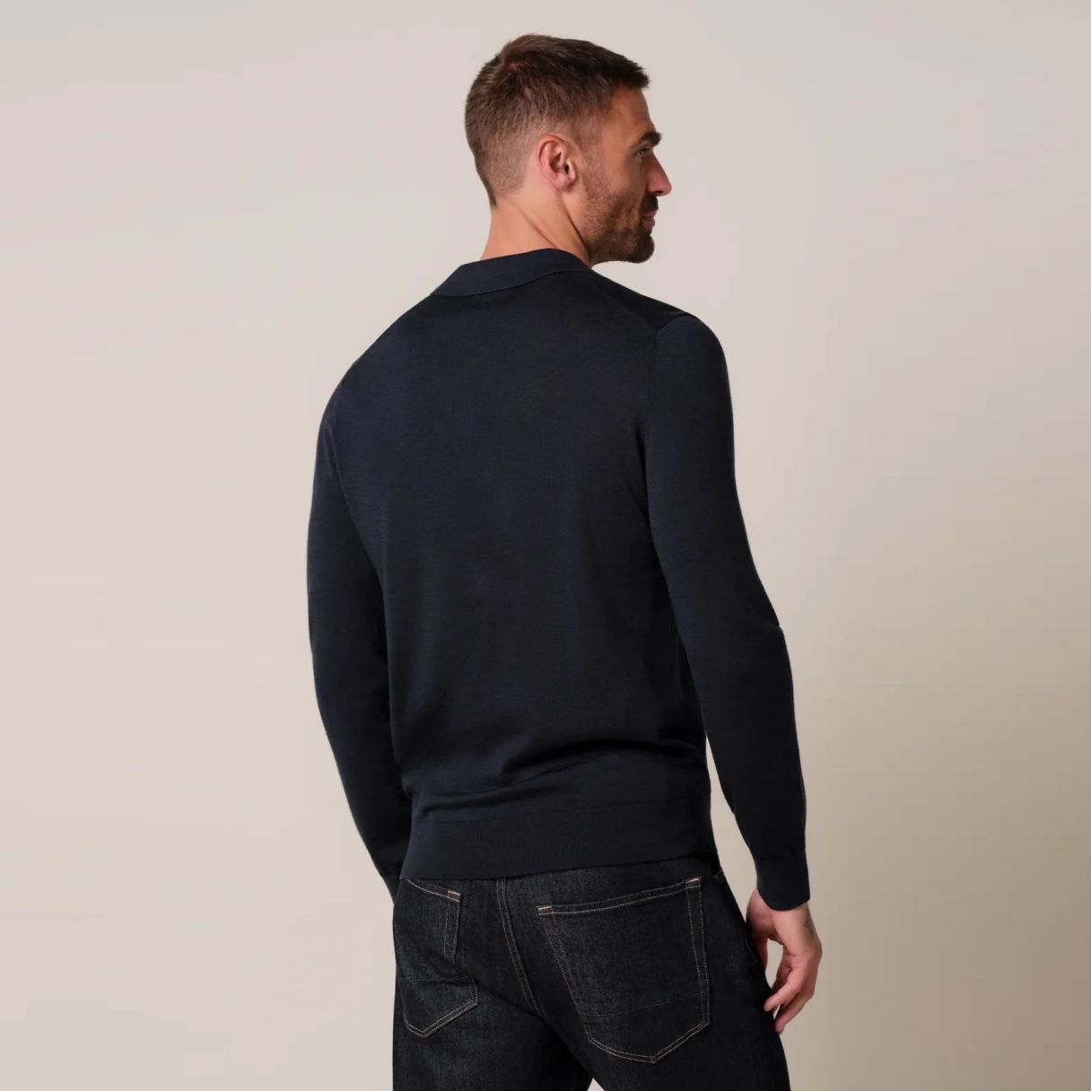 Profuomo Open Collar Langarm-Poloshirt Marine