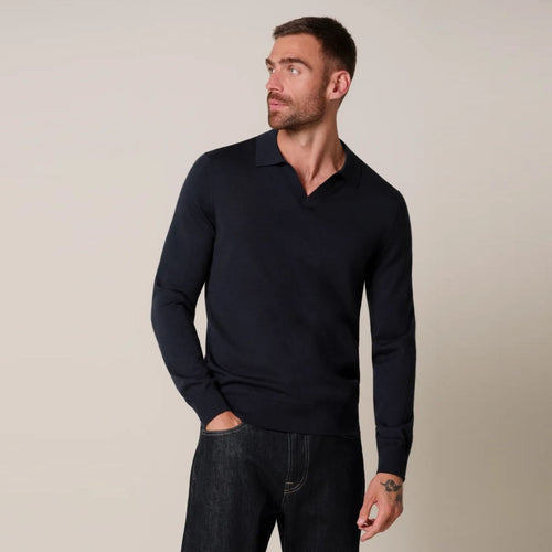Profuomo Open Collar Langarm-Poloshirt Marine