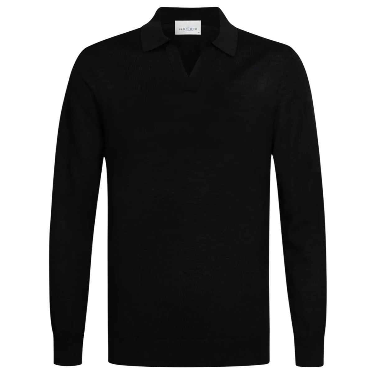 Profuomo Open Collar Langarm-Poloshirt Schwarz