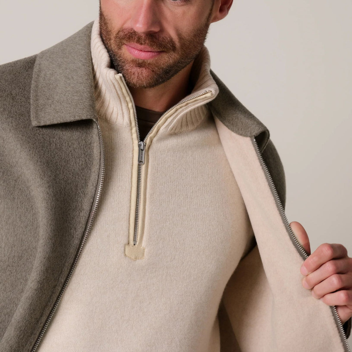 Profuomo Reversible Zip-Überhemd Braun/Beige