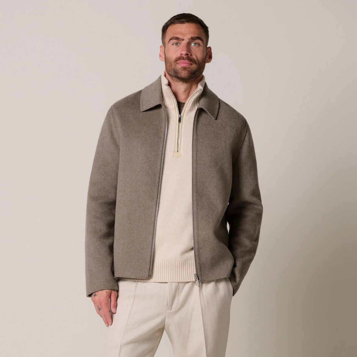 Profuomo Reversible Zip-Überhemd Braun/Beige