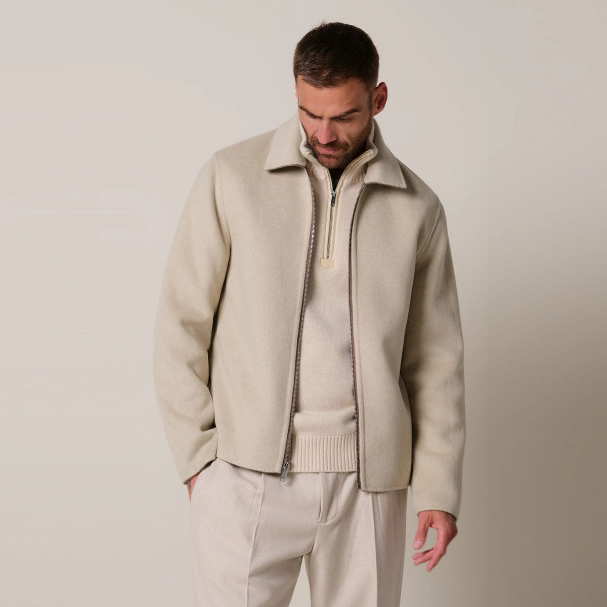 Profuomo Reversible Zip-Überhemd Braun/Beige
