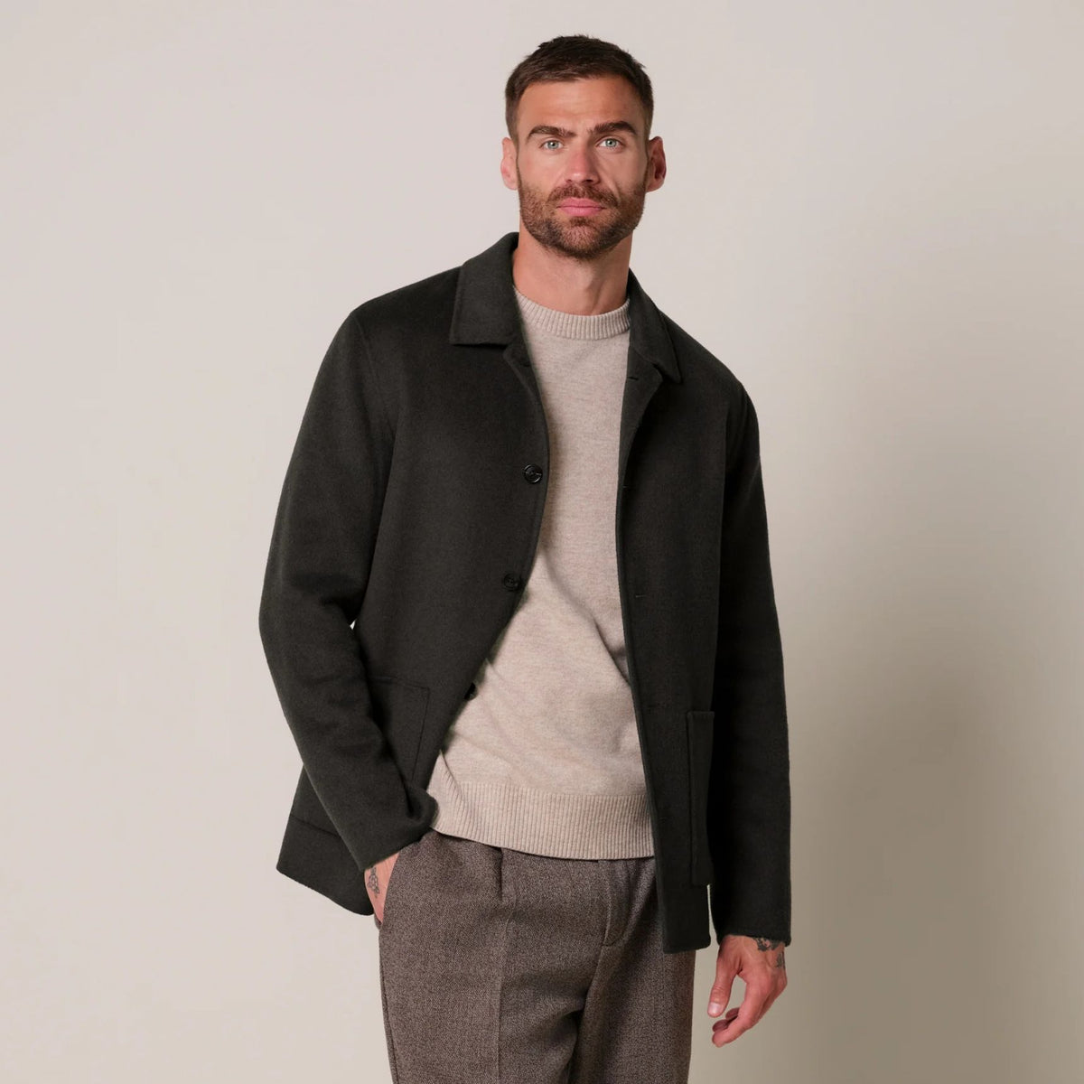 Profuomo Single Layer Wool Überhemd Dunkelbraun