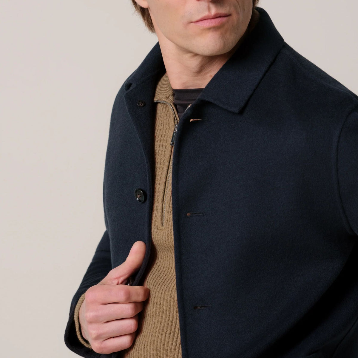 Profuomo Single Layer Wool Überhemd Marine