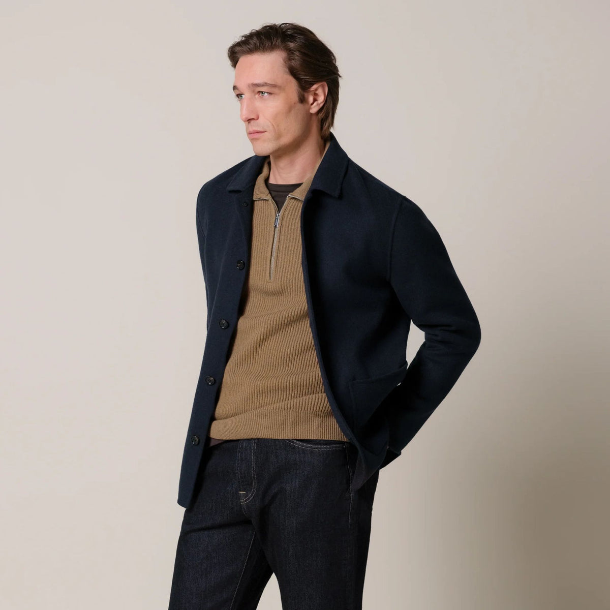 Profuomo Single Layer Wool Überhemd Marine