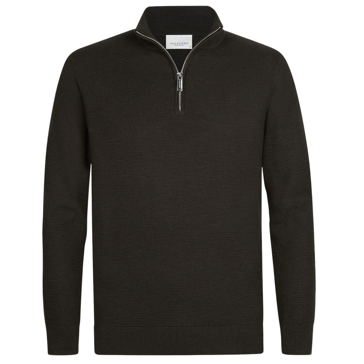 Profuomo Strukturierter Half-Zip Pullover Dunkelbraun