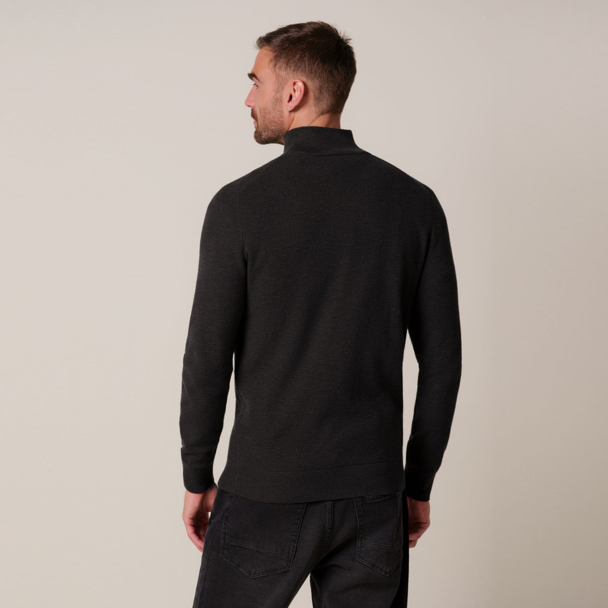 Profuomo Strukturierter Half-Zip Pullover Dunkelbraun