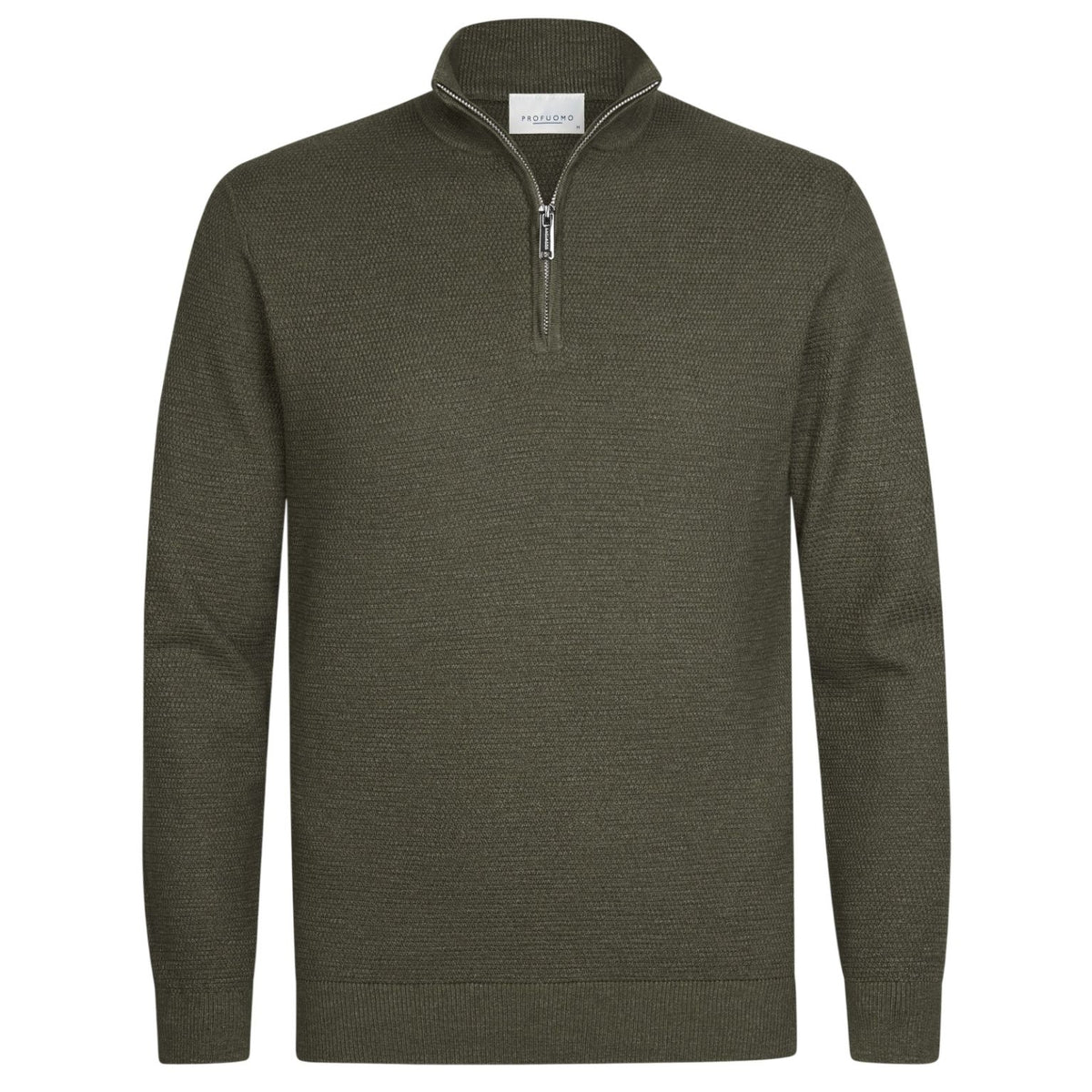 Profuomo Strukturierter Half-Zip-Pullover Dunkelgrün
