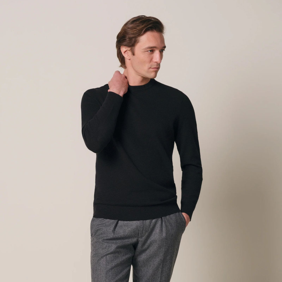 Profuomo Strukturpullover Schwarz