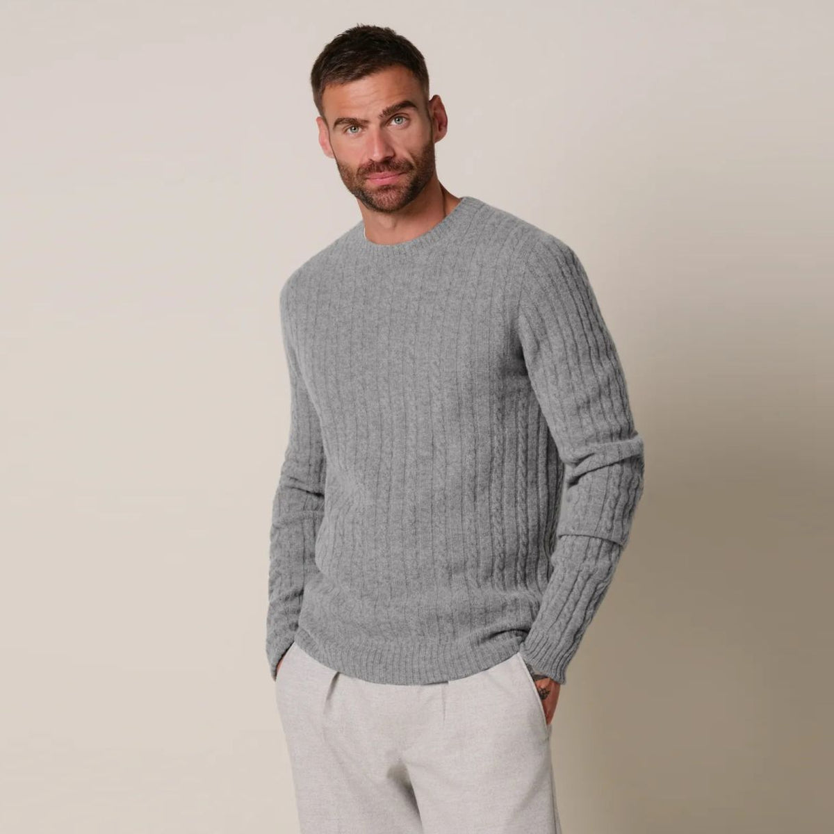 Profuomo Cashmere Cable Pullover Grau