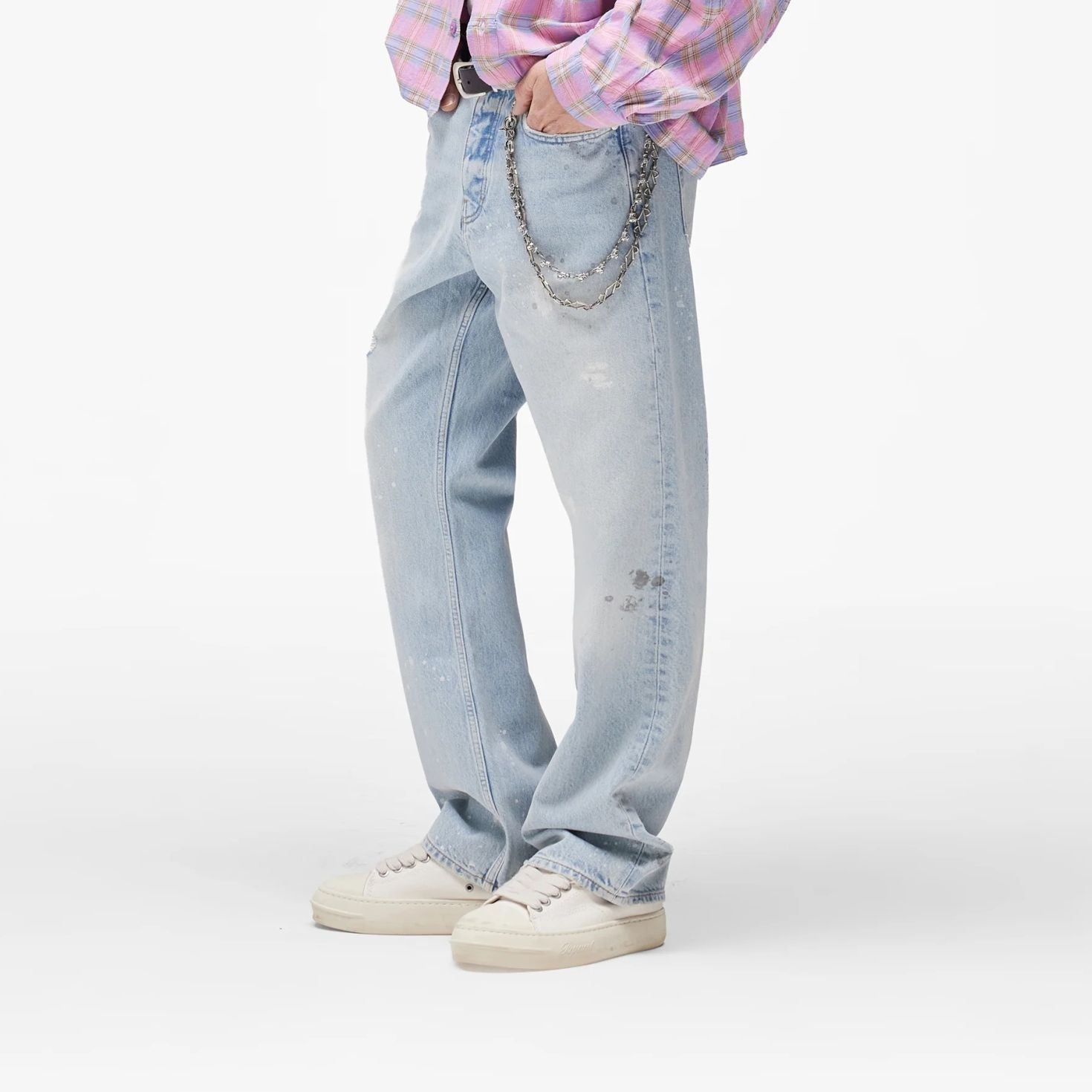Represent Painted Denim Jeans Hellblau