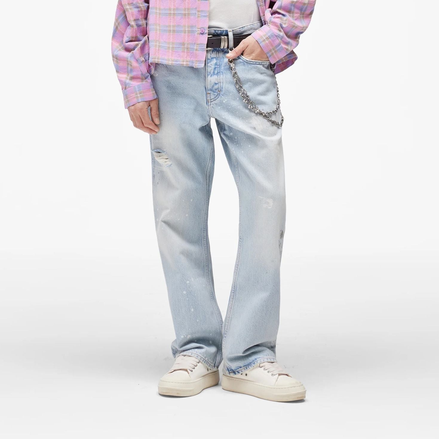 Represent Painted Denim Jeans Hellblau