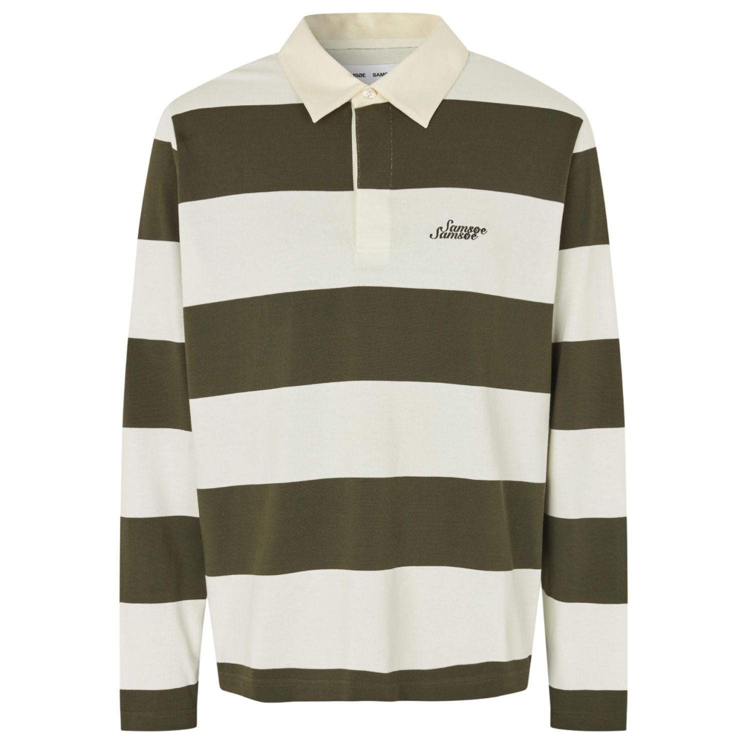 Samsøe Samsøe Sakevin Langarm-Poloshirt Dunkelgrün/Weiß