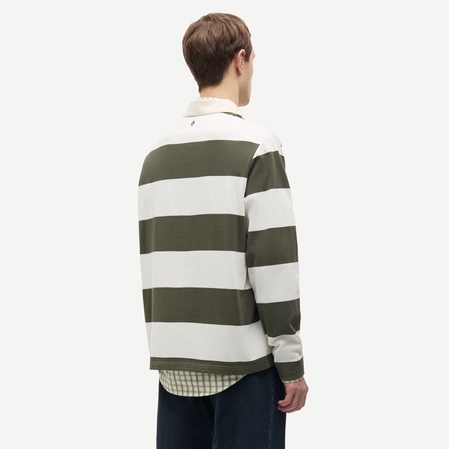 Samsøe Samsøe Sakevin Langarm-Poloshirt Dunkelgrün/Weiß