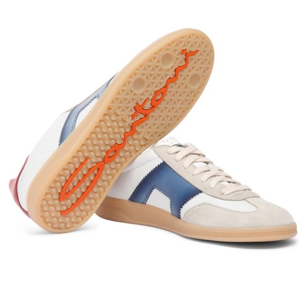 Santoni Double Buckle Signature Olympic Sneaker Wit/Blauw
