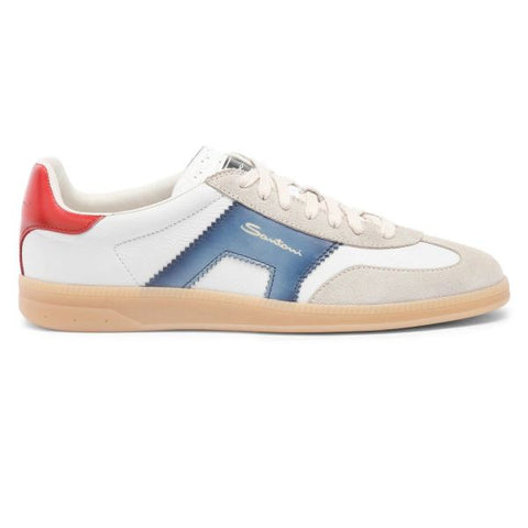 Santoni Double-Buckle Signature Olympic Sneaker Weiß/Blau/Rot