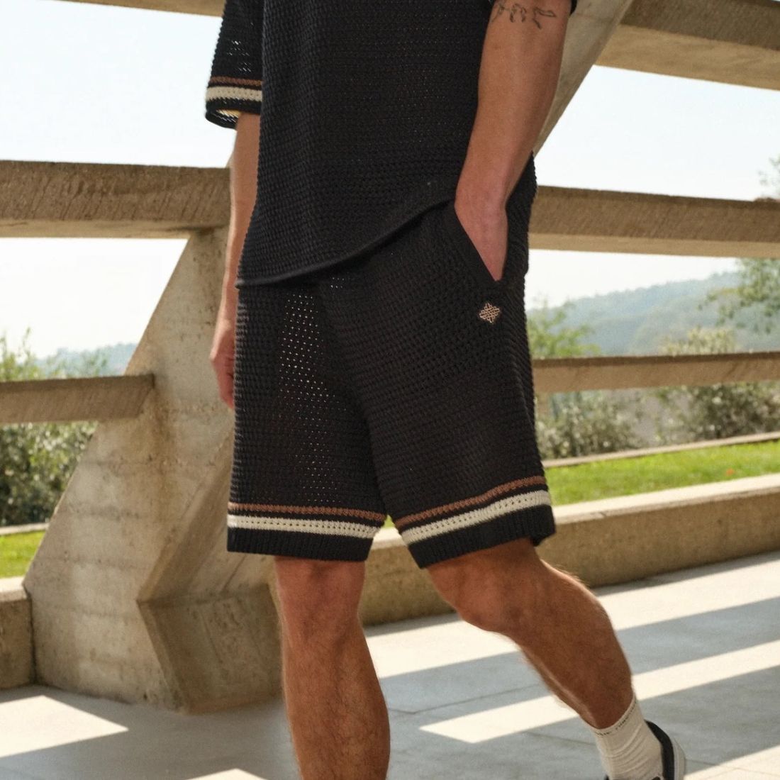 The Couture Club Crochet Knitted Stripe Korte Broek Zwart