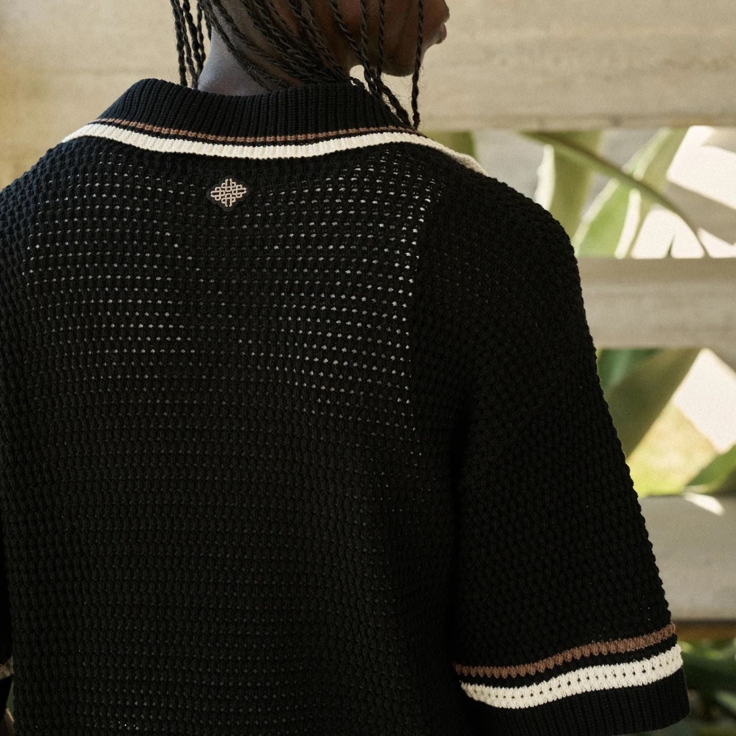 The Couture Club Crochet Knitted Stripe Overhemd Zwart