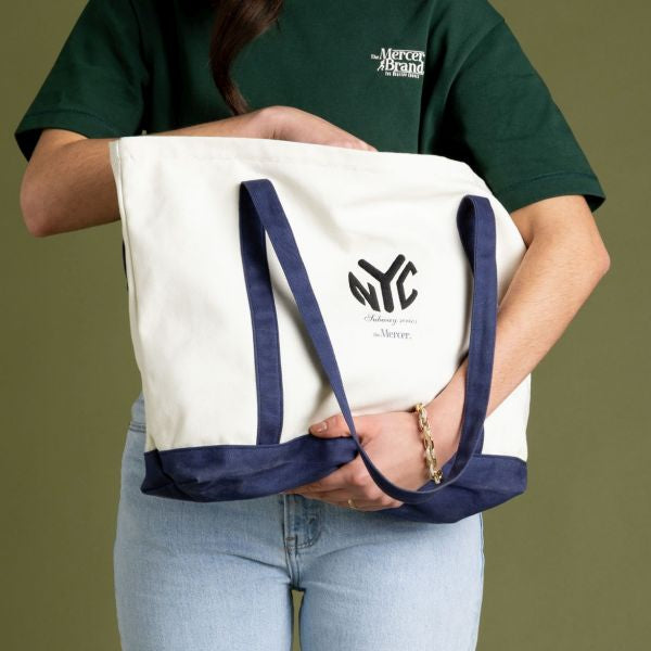 The Mercer Brand Canvas Bag Wit/Blauw