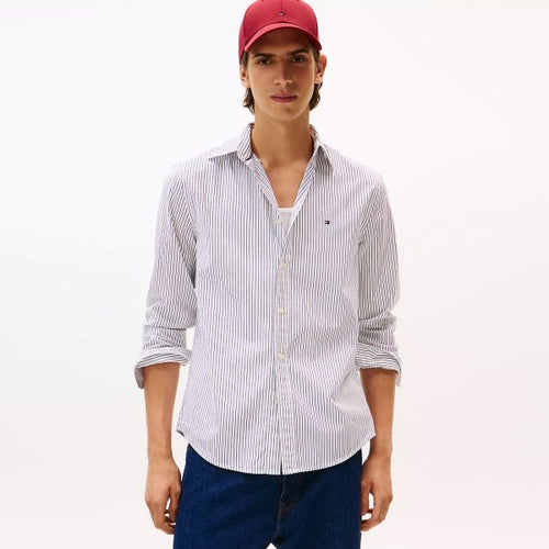 Tommy Hilfiger Core Hairline Popline Overhemd Wit/Blauw