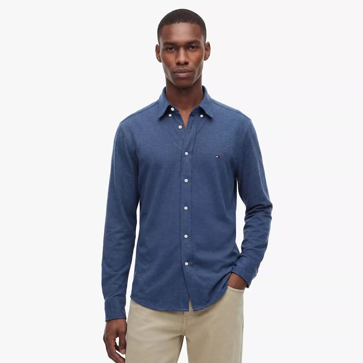 Tommy Hilfiger Knit Pique Feather Overhemd Donker Blauw